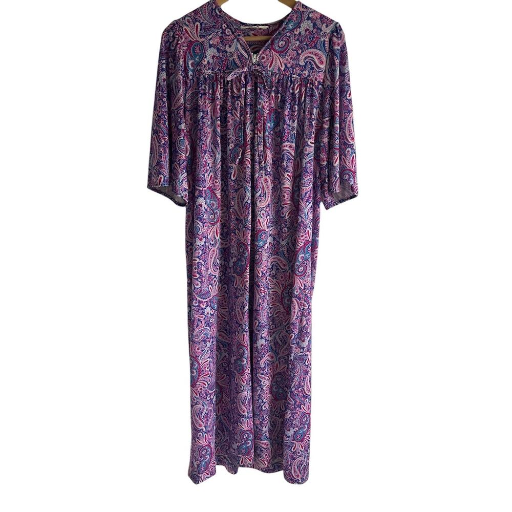 Vintage Komar‎ Women’s 70s Paisley Print Zip Front House Dress